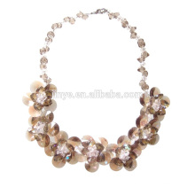 Handmade Light Brown Crystal Flower Statement Necklace